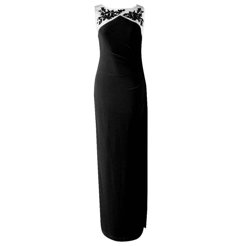 Lauren Ralph Lauren Evening Gown Black and White Embroidered Bodice 2 - Picture 1 of 13